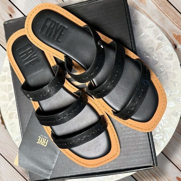 Frye Faye Leather Strappy SlideSandals Black Flat Women’s Size 7.5 NIB - Picture 6 of 10
